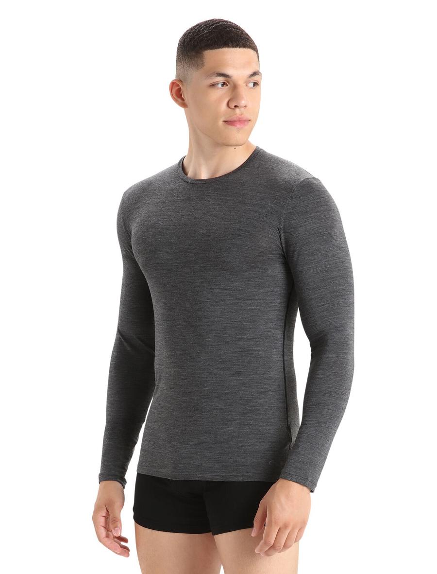 Icebreaker Merino Anatomica Long Sleeve Crewe T-Shirt Miesten Alusvaatteet Mustat Harmaat | FI 1291NWYB